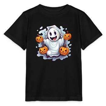 Drôle de fantôme d’Halloween avec lanternes de citrouille - T-shirt bio MINI CREATOR Stanley/Stella Enfant - noir - Devant - Mikhail (115cm)