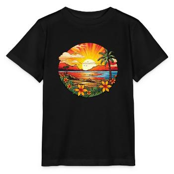 Plage magique au bord de la mer avec des palmiers et des fleurs - T-shirt bio MINI CREATOR Stanley/Stella Enfant - noir - Devant - Mikhail (115cm)