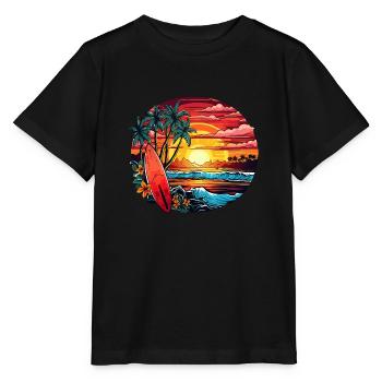 Plage magique au bord de la mer avec des palmiers et des vagues - T-shirt bio MINI CREATOR Stanley/Stella Enfant - noir - Devant - Mikhail (115cm)