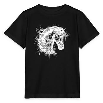 Étalon élégant avec crinière en tatouage de fleurs - T-shirt bio MINI CREATOR Stanley/Stella Enfant - noir - Devant - Mikhail (115cm)