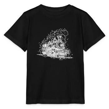 Vintage Dampflokomotive auf Gleisen unter Dampf - Stanley/Stella Kinder T-Shirt MINI CREATOR  - Schwarz - Vorne - Mikhail (115cm)