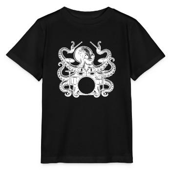 Charmanter Oktopus Am Schlagzeug - Stanley/Stella Kinder T-Shirt MINI CREATOR  - Schwarz - Vorne - Mikhail (115cm)