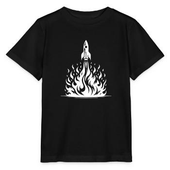 Rocket taking off in fire, flames, sea - Stanley/Stella MINI CREATOR Kids’ T-Shirt - black - Front - Mikhail (115cm)