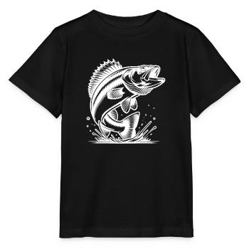 Eleganter springender Zander Raubfisch - Stanley/Stella Kinder T-Shirt MINI CREATOR  - Schwarz - Vorne - Mikhail (115cm)