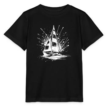 Segelboot mit Wellengang Splash Optik - Stanley/Stella Kinder T-Shirt MINI CREATOR  - Schwarz - Vorne - Mikhail (115cm)