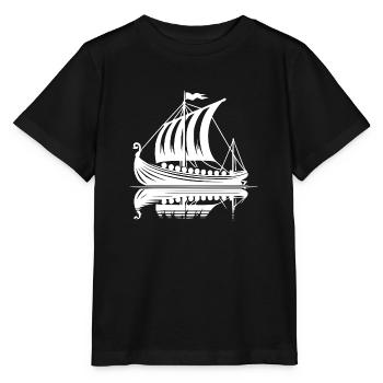 Starkes Wikinger Drachenboot mit Segel - Stanley/Stella Kinder T-Shirt MINI CREATOR  - Schwarz - Vorne - Mikhail (115cm)