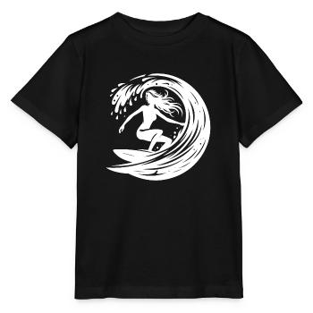 Sportliche Surferin mit Surfbrett im Wellen Tunnel - Stanley/Stella Kinder T-Shirt MINI CREATOR  - Schwarz - Vorne - Mikhail (115cm)