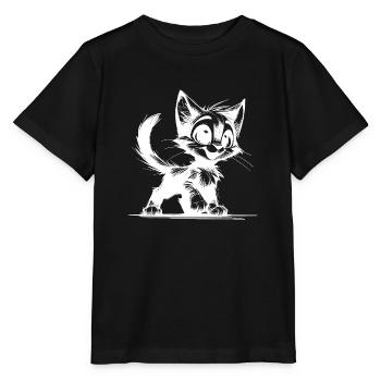 Lächelndes Katzen Stubentiger Kinder Zeichnung - Stanley/Stella Kinder T-Shirt MINI CREATOR  - Schwarz - Vorne - Mikhail (115cm)