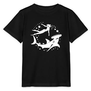 Hammerhai und Taucherin schweben Unterwasser - Stanley/Stella Kinder T-Shirt MINI CREATOR  - Schwarz - Vorne - Mikhail (115cm)