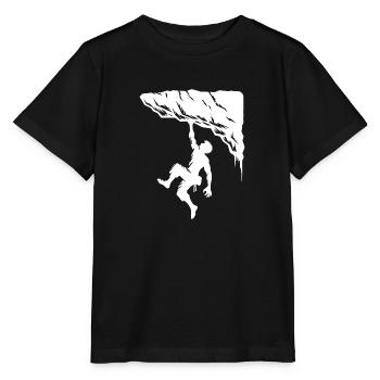 Überhang Felsen mit Mann beim Freiklettern - Stanley/Stella Kinder T-Shirt MINI CREATOR  - Schwarz - Vorne - Mikhail (115cm)