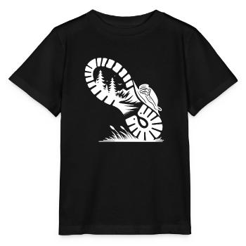 Wanderschuh mit Wald Profil für Wanderer - Stanley/Stella Kinder T-Shirt MINI CREATOR  - Schwarz - Vorne - Mikhail (115cm)