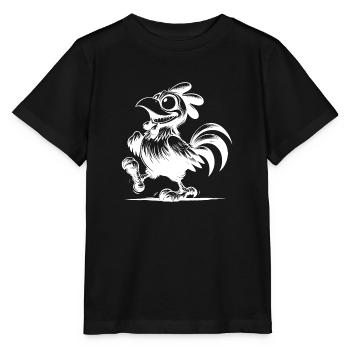 Lustige Geflügel Zeichnung Grinsender Hahn - Stanley/Stella Kinder T-Shirt MINI CREATOR  - Schwarz - Vorne - Mikhail (115cm)