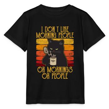 je n'aime pas les gens du matin chat café chat - T-shirt bio MINI CREATOR Stanley/Stella Enfant - noir - Devant - Mikhail (115cm)