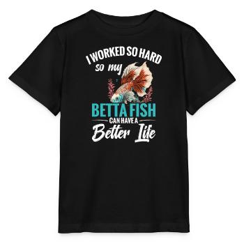 Je travaille dur pour que mon poisson betta - T-shirt bio MINI CREATOR Stanley/Stella Enfant - noir - Devant - Mikhail (115cm)