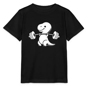 T-Rex mit Hantel Workout - Stanley/Stella Kinder T-Shirt MINI CREATOR  - Schwarz - Vorne - Mikhail (115cm)
