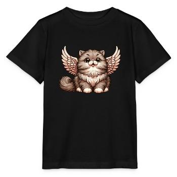 Persian Cat Angel Fluffy Fur - Stanley/Stella MINI CREATOR Kids’ T-Shirt - black - Front - Mikhail (115cm)