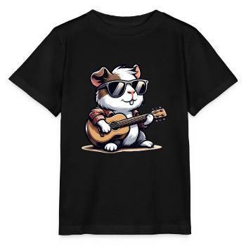 Coole Sonnenbrille Meerschweinchen spielt Gitarre - Stanley/Stella Kinder T-Shirt MINI CREATOR  - Schwarz - Vorne - Mikhail (115cm)