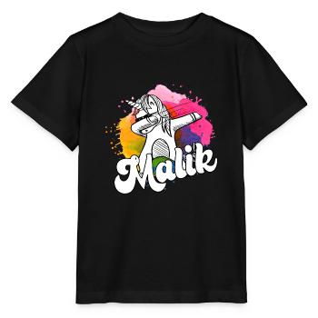 MALIK - Schöner Jungen Name mit Coolem Einhorn - Stanley/Stella Kinder T-Shirt MINI CREATOR  - Schwarz - Vorne - Mikhail (115cm)