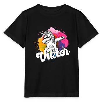 VIKTOR - Beautiful Boy Name with Cool Unicorn - Stanley/Stella MINI CREATOR Kids’ T-Shirt - black - Front - Mikhail (115cm)