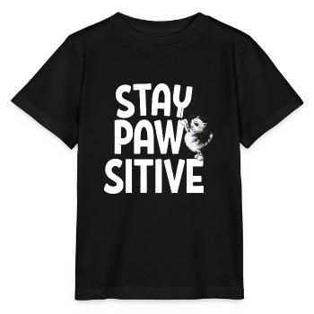 Stay Pawsitive Cats Team Cats Saying - Stanley/Stella MINI CREATOR Kids’ T-Shirt - black - Front - Mikhail (115cm)