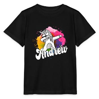 ANDREW - Beautiful Boy Name with Cool Unicorn - Stanley/Stella MINI CREATOR Kids’ T-Shirt - black - Front - Mikhail (115cm)