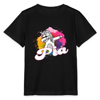 PIA - Beautiful name with dabbing unicorn - Stanley/Stella MINI CREATOR Kids’ T-Shirt - black - Front - Mikhail (115cm)