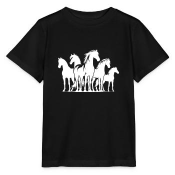 Knuffige Pferdebande Pferde auf dem Reitplatz - Stanley/Stella Kinder T-Shirt MINI CREATOR  - Schwarz - Vorne - Mikhail (115cm)