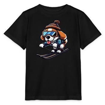 Winterurlaub mit Huhn beim Skifahren - Stanley/Stella Kinder T-Shirt MINI CREATOR  - Schwarz - Vorne - Mikhail (115cm)