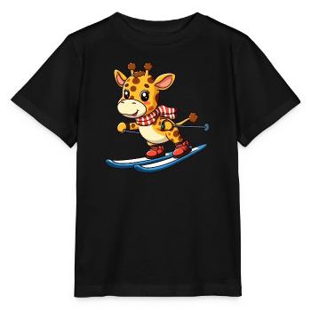 Giraffe beim Skifahren im Winterurlaub - Stanley/Stella Kinder T-Shirt MINI CREATOR  - Schwarz - Vorne - Mikhail (115cm)