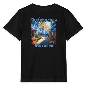 Chefchaouen, Maroc - Les ruelles colorées de la vieille ville - T-shirt bio MINI CREATOR Stanley/Stella Enfant - noir - Devant - Mikhail (115cm)