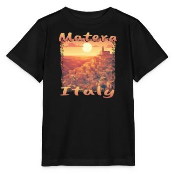 Matera, Italie, Vieille Ville, Coucher De Soleil, Grunge Design - T-shirt bio MINI CREATOR Stanley/Stella Enfant - noir - Devant - Mikhail (115cm)