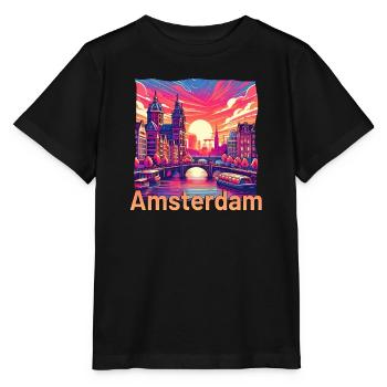 Amsterdam Sonnenuntergang Kanal Violette Grunge - Stanley/Stella Kinder T-Shirt MINI CREATOR  - Schwarz - Vorne - Mikhail (115cm)