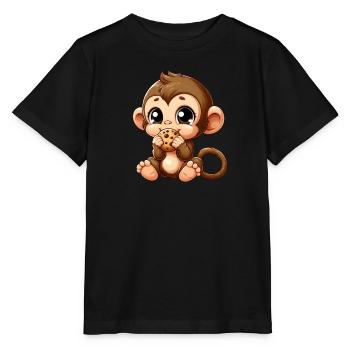 Mignon chimpanzé grignote sur des biscuits - T-shirt bio MINI CREATOR Stanley/Stella Enfant - noir - Devant - Mikhail (115cm)