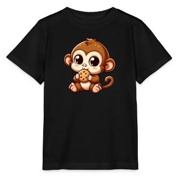 Un singe chimpanzé grignote des biscuits - T-shirt bio MINI CREATOR Stanley/Stella Enfant - noir - Devant - Mikhail (115cm)