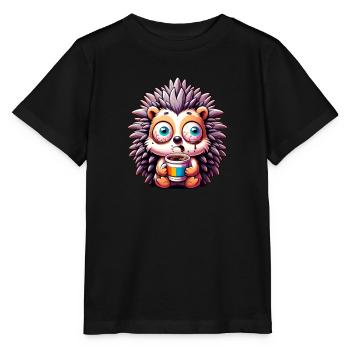 Hedgehog with Coffee Caffeine Shock - Stanley/Stella MINI CREATOR Kids’ T-Shirt - black - Front - Mikhail (115cm)