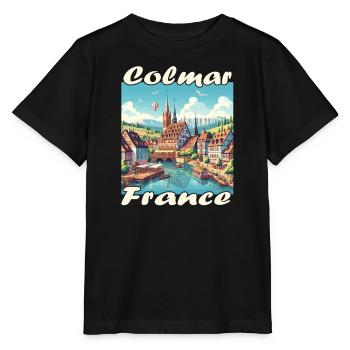 Colmar Altstadt Hafen und Kanal im Kolonialstil - Stanley/Stella Kinder T-Shirt MINI CREATOR  - Schwarz - Vorne - Mikhail (115cm)