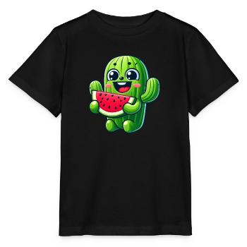 Cute Cactus Comic with Watermelon Fruity - Stanley/Stella MINI CREATOR Kids’ T-Shirt - black - Front - Mikhail (115cm)
