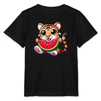 Bengalkatze Mit Wassermelone Fruchtig Lustig - Stanley/Stella Kinder T-Shirt MINI CREATOR  - Schwarz - Vorne - Mikhail (115cm)