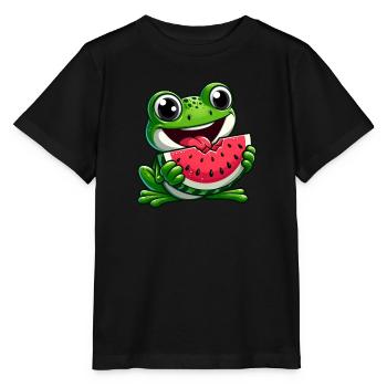 Frog With Watermelon Fruity Funny - Stanley/Stella MINI CREATOR Kids’ T-Shirt - black - Front - Mikhail (115cm)