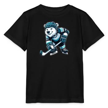 Bär Eisbär Schlittschuh Eishockey Hockey - Stanley/Stella Kinder T-Shirt MINI CREATOR  - Schwarz - Vorne - Mikhail (115cm)