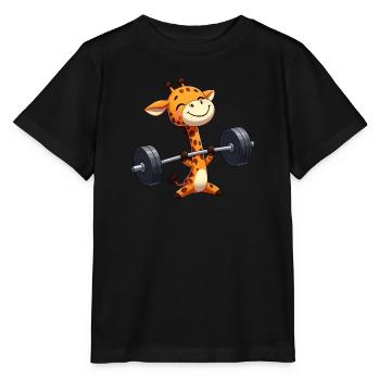Girafe Haltère Fitness Entraînement Heureux Satisfait - T-shirt bio MINI CREATOR Stanley/Stella Enfant - noir - Devant - Mikhail (115cm)