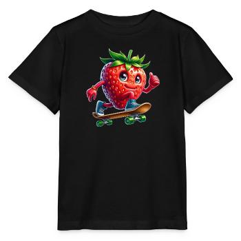 Erdbeere Skater Skateboard Skateboarder Fruchtig - Stanley/Stella Kinder T-Shirt MINI CREATOR  - Schwarz - Vorne - Mikhail (115cm)