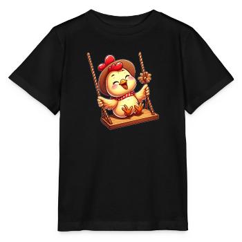 Huhn Küken schaukeln Spielplatz Freude - Stanley/Stella Kinder T-Shirt MINI CREATOR  - Schwarz - Vorne - Mikhail (115cm)