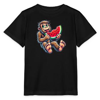 Süßer Bigfoot mit Wassermelone Fruchtig Cartoon So - Stanley/Stella Kinder T-Shirt MINI CREATOR  - Schwarz - Vorne - Mikhail (115cm)