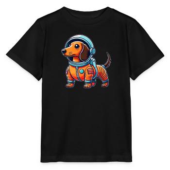 Dackel Astronaut Weltraum Science Fiction - Stanley/Stella Kinder T-Shirt MINI CREATOR  - Schwarz - Vorne - Mikhail (115cm)