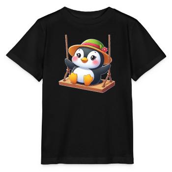 Penguin on Swing Playground Swings Fun - Stanley/Stella MINI CREATOR Kids’ T-Shirt - black - Front - Mikhail (115cm)