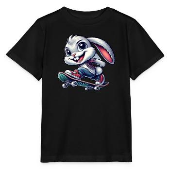 Weißes Kaninchen Skateboard Skateboarder lustiger - Stanley/Stella Kinder T-Shirt MINI CREATOR  - Schwarz - Vorne - Mikhail (115cm)