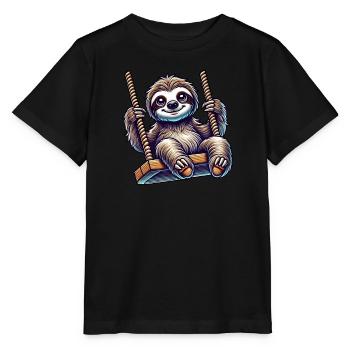 mignon paresseux balançoire dessin animé aire de jeux animal - T-shirt bio MINI CREATOR Stanley/Stella Enfant - noir - Devant - Mikhail (115cm)