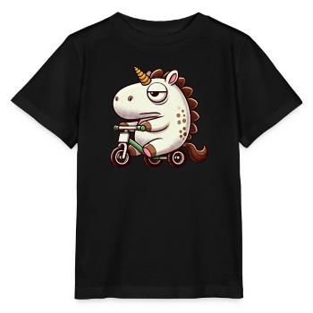 Unicorn on tricycle funny whimsical mythical creature - Stanley/Stella MINI CREATOR Kids’ T-Shirt - black - Front - Mikhail (115cm)