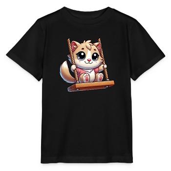 chat mignon bercement dessin animé aire de jeux amusant - T-shirt bio MINI CREATOR Stanley/Stella Enfant - noir - Devant - Mikhail (115cm)